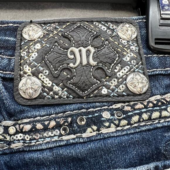 Miss Me Jeans Women's Size 27(4)Signature Boot Crystal Metallic Stitching Bling - Picture 3 of 15
